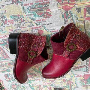 L"Artiste Leather Boots -Spring Step Maroon , size 39
